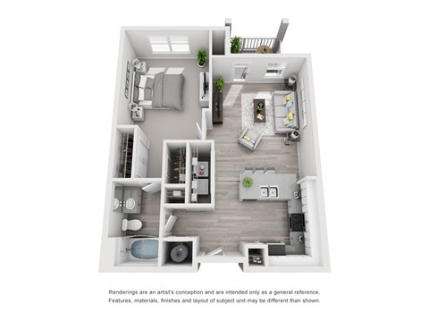 Floor plan for 1 bed, 1 bath, 833 sqft
